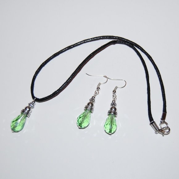 Green Crystal Glass Necklace and Earring Set,Green Necklace Earrings,Candy Color - Picture 2 of 2